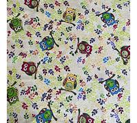 Jukway Tela de Algodón Patrones de Búhos Estampado, 150 cm de ancho, Telas de Patchwork para Coser, Acolchar, Decoración de Bricolaje, Trabajo a Mano, Longitud Precortada (60 x 150 CM)