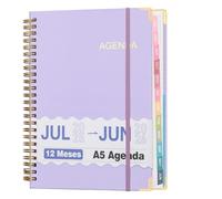 Jul.2025-Jun.2026 Agenda A5, Agenda 2025 2026 Semanal y Mensual 12 Meses Calendario Diario con Pestañas Escuela Profesor Planificador de Estudiantes