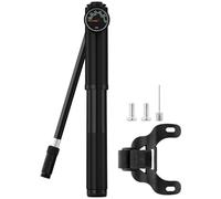 JULAI Minibomba de bicicleta con manómetro, bomba de marco portátil, bomba de impacto para horquilla y suspensión trasera, compatible con válvulas Presta y Schrader, para bicicleta de carretera