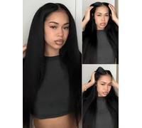 Julia Hair EasiContour - Peluca de cabello humano lacio tipo afro con parte en V, sin pegamento, sin pegamento, media peluca con clip, sin dejar fuera, cuero cabelludo real, peluca tipo afro con parte