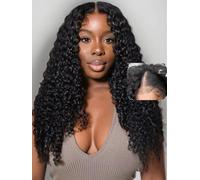 Julia Hair EasiContour - Peluca de cabello humano rizado Jerry 12A con parte en V, sin pegamento, media peluca con clip, sin mechones fuera, peluca de cabello humano con parte en U mejorada para