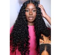 Julia Hair EasiContour - Peluca de cabello humano rizado Jerry 12A con parte en V, sin pegamento, media peluca con clip, sin mechones fuera, peluca de cabello humano con parte en U mejorada para