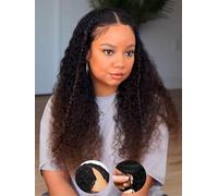 Julia Hair EasiContour - Pelucas de cabello humano rizado con parte en V 12A, color negro degradado a marrón castaño, sin pegamento, peluca con clip en V, sin dejar fuera, peluca mejorada con parte en