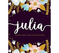 Julia: Notebook | Libreta | Cahier | Taccuino | Notizbuch: 110 pages paginas seiten pagine: Modern Florals First Name Notebook in Light Pink, Baby Blue & Mustard Yellow on Navy ACH180