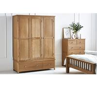 Julian Bowen Armario de 3 Puertas Mallory, Roble, 190 x 142 x 55 | Armario doble contemporáneo, barra de ropa y estante, armario de almacenamiento para dormitorio