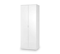 Julian Bowen Armario Manhattan de 2 Puertas, Color Blanco | Armario doble moderno de alto brillo, barra colgante y estante, armario de almacenamiento para dormitorio
