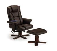 Julian Bowen Sillón reclinable y reposapiés con Masaje térmico Malmo, tapizado, Madera, Acero de aleación y Piel sintética, Color marrón