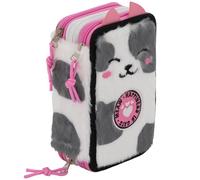 Julian Ross Estuche Escolar 3 Cremalleras Completo Niña - 46 Piezas Material Escolar - Plumier Triple con Bolígrafos Borrables, Rotuladores, Lápices de Colores, Diseño Gato Peluche Suave