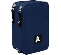 Julian Ross Plumier Escolar Triple 45 Piezas - Estuche con Lápices, Rotuladores, Bolígrafo, Tijeras y Pegamento - Azul Marino - para Niños - Ideal para el Colegio o como Regalo