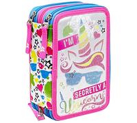 Julian Ross Unicornio Estuche Triple Lleno para Niñas, Plumier Triple, 45 Accesorios Educación Primaria, 20 Centímetros, Pegamento de Barra, Min 3 Cremalleras, Compartimentos Organizados