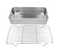 Julihai Bandeja para Asar de Acero Inoxidable Fácil de Limpiar con Rejilla, Tostador Rectangular con Función de Parrilla para Cocinar y Hornear, Suministros para Hornear (26.5 * 20.5 * 5CM)