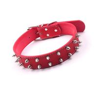 Julihai Collar de Estilo Punk con Remaches de Púas, Collar Ajustable para Mascotas con Púas, de Piel Sintética con Tachuelas para Perros Medianos a Grandes, Looks de Moda (Rojo)
