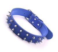 Julihai Collar de Estilo Punk con Remaches de Púas, Collar Ajustable para Mascotas con Púas, de Piel Sintética con Tachuelas para Perros Medianos a Grandes, Looks de Moda (Blue)