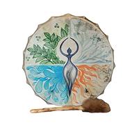 Julihai Tambor Chamán Tambor de Mano de Cuero y Madera Hecho a Mano con Diseño del árbol de la Vida Sonido Rico y Resonante Incluye Baquetas para Meditación Ritual Amantes de la Música Decoración