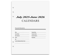 Julio 2025- Junio 2026 A5 Recambio de papel Línea Daily Planner Recambios 6 agujeros A5 recambio de papel 170 hojas 14 X 20,5 CM Recargable para agenda cuaderno Planificador personal organizador