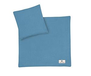 Julius Zöllner Muselina - Ropa de Cama Infantil 80 x 80 + 35 x 40 cm, Juego de 2 Piezas de Funda nórdica y Funda de Almohada, 100% Muselina de algodón, con Cremallera, estándar 100 by Oeko-Tex, Azul