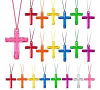 JULMELON Collar de cruz de cristal, 32 piezas, collar de cruz de plástico, collar cristiano de colores, regalos de la iglesia de Pascua, juguetes religiosos de la Biblia para actividades de vacaciones