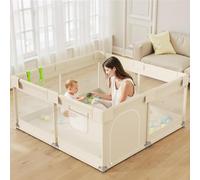 Julrrimg 120×120cm Parque Bebe, Beige Pequeño Parque Infantil para Apartamento, Interior y Exterior Parque Bebé, Parque Estabil para Bebe con 4 Ventosas Inferiores
