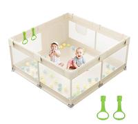 Julrrimg Para Bebe - Parque Infantil 120 x 120 cm, Pequeño Parque para Bebe con Red Transpirable, Beige