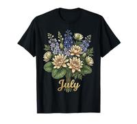 July Birth Flower Larkspur & Water Lily Cute Floral Birthday Camiseta
