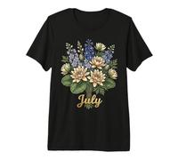 July Birth Flower Larkspur & Water Lily Cute Floral Birthday Camiseta Premium