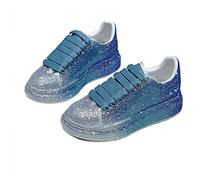 Julymens Zapatillas deportivas con plataforma con diamantes de imitación y purpurina para mujer, Azul, 40.5 EU