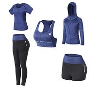 JULY'S SONG - Conjunto de yoga con 5 prendas, para correr, gimnasio, fitness, azul marino, M