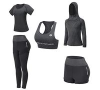 JULY'S SONG Conjunto Deportivo Mujer Conjunto Yoga 5 Piezas Conjuntos Deportivos para Mujer Yoga Fitness Deporte Chándales Deportivo Ropa de Correr Conjunto de Gimnasio Ejercicio