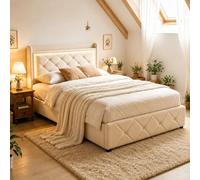 Julyue Cama tapizada de 90 x 200 cm con espacio de almacenamiento, LED, USB-C y cabecero