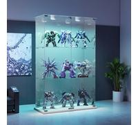 Julyue Vitrina de cristal de pie con LED, vitrina de cristal con 3 capas y 2 puertas de vidrio templado, vitrina para salón, oficina, dormitorio (blanco+LED-A, 78,5 x 35 x 123,3 cm)