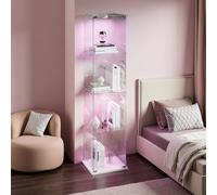 Julyue Vitrina de cristal de pie con LED, vitrina de pie con 4 capas y 1 puertas de vidrio templado, vitrina para salón, oficina, dormitorio (blanco+LED-A, 39,8 x 35 x 163 cm)