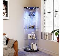 Julyue Vitrina pentagonal de cristal negro con iluminación LED, 163x60x44cm, vitrina de cristal de seguridad independiente, vitrina moderna de cuatro niveles. (Negro & LED-B, 60 x 44,5 x 163 cm)