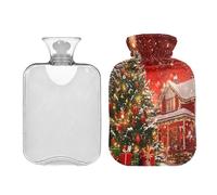 JUMBEAR Beautiful House - Botellas de agua caliente para árbol de Navidad con cubierta suave, bolsa de agua caliente para aliviar el dolor, 1 litro, para manos y pies, bolsas de agua caliente para