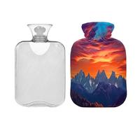 JUMBEAR Beautiful Peaks and Sunset Glow - Botellas de agua caliente con cubierta de terciopelo, bolsa de agua caliente de 1 litro para aliviar el dolor cálido y terapia de calor frío, regalos cálidos
