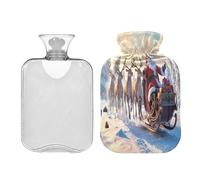 JUMBEAR Bolsa de agua caliente con diseño de Papá Noel montando en su trineo con renos con cubierta suave, bolsa de agua caliente para aliviar el dolor, 2 L, para manos y pies, bolsas de agua caliente