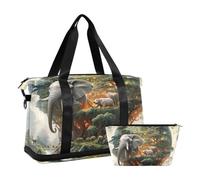 JUMBEAR Bolsa de deporte con diseño de animales del bosque, bolsa de deporte con bolsillo húmedo, bolsa de viaje para hombres y mujeres, gran capacidad con correa para el hombro, para gimnasio,