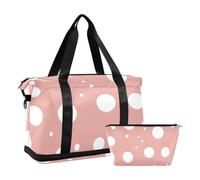 JUMBEAR Bolsa de deporte con diseño de lunares blancos y rosados, bolsa de deporte con bolsillo húmedo, bolsa de viaje para hombres y mujeres, gran capacidad con correa para el hombro, para gimnasio,