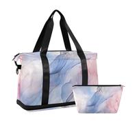 JUMBEAR Bolsa de deporte con textura de mármol rosa y azul con bolsillo húmedo, bolsa de viaje para hombres y mujeres, gran capacidad con correa para el hombro, para gimnasio, viajes, natación, a,