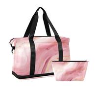 JUMBEAR Bolsa de deporte con textura de mármol rosa y dorado con bolsillo húmedo, bolsa de viaje para hombres y mujeres, gran capacidad con correa para el hombro, para gimnasio, viajes, natación, a,