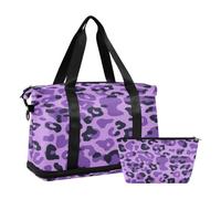 JUMBEAR Bolsa deportiva de deporte con estampado de leopardo morado con bolsillo húmedo, bolsa de viaje para hombres y mujeres, gran capacidad con correa para el hombro, para gimnasio, viajes,