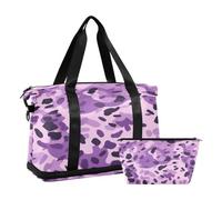 JUMBEAR Bolsa deportiva de deporte con estampado de leopardo morado con bolsillo húmedo, bolsa de viaje para hombres y mujeres, gran capacidad con correa para el hombro, para gimnasio, viajes,