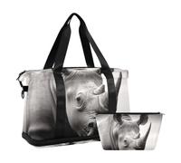 JUMBEAR Bolsa deportiva de lona con diseño de rinoceronte, color gris, con bolsillo húmedo, bolsa de viaje para hombres y mujeres, gran capacidad con correa para el hombro, para gimnasio, viajes,