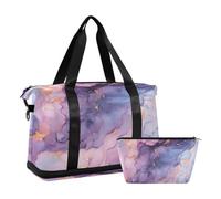 JUMBEAR Bolsa deportiva de lona con textura de mármol azul, morado, rosa y dorado con bolsillo húmedo, bolsa de viaje para hombres y mujeres, gran capacidad con correa para el hombro, para gimnasio,