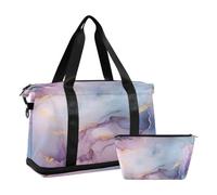 JUMBEAR Bolsa deportiva de lona con textura de mármol azul, morado, rosa y dorado con bolsillo húmedo, bolsa de viaje para hombres y mujeres, gran capacidad con correa para el hombro, para gimnasio,