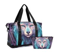 JUMBEAR Bolsa deportiva de viaje con diseño tribal de lobo, tamaño King, con bolsillo húmedo, para hombres y mujeres, gran capacidad, con correa para el hombro, para gimnasio, viajes, natación, a,