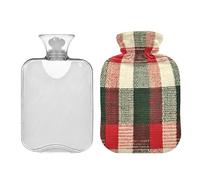 JUMBEAR Bolsas de agua caliente a cuadros rojos de Navidad con cubierta suave, bolsa de agua caliente para aliviar el dolor, 1 litro, para manos y pies, bolsas de agua caliente para dormir cómodamente