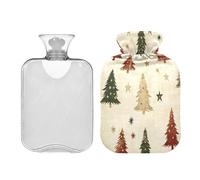 JUMBEAR Bolsas de agua caliente con diseño de árbol de Navidad con cubierta suave, bolsa de agua caliente para aliviar el dolor, 2 L, para manos y pies, bolsas de agua caliente para dormir cómodamente
