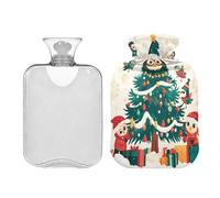 JUMBEAR Bolsas de agua caliente con diseño de búho y árbol de Navidad con cubierta suave, bolsa de agua caliente para aliviar el dolor, 2 L, para manos y pies, bolsas de agua caliente para dormir