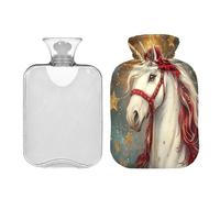 JUMBEAR Bolsas de agua caliente con diseño de caballo blanco de Navidad con cubierta suave, bolsa de agua caliente para aliviar el dolor, 2 L, para manos y pies, bolsas de agua caliente para dormir