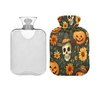 JUMBEAR Bolsas de agua caliente con diseño de calabaza de Halloween con cubierta suave, bolsa de agua caliente para aliviar el dolor, 2 L, para manos y pies, bolsas de agua caliente para dormir